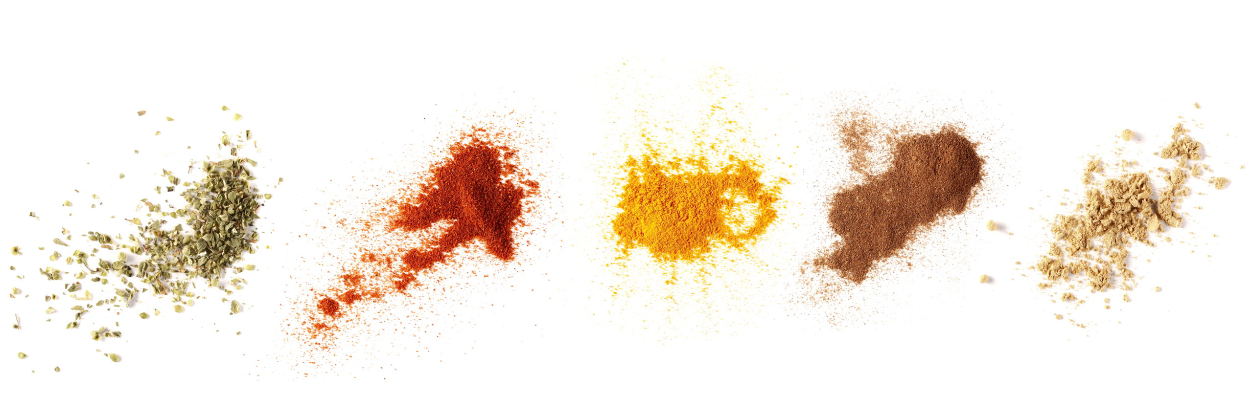 Set spices pile, oregano, red paprika powder, turmeric, cinnamon